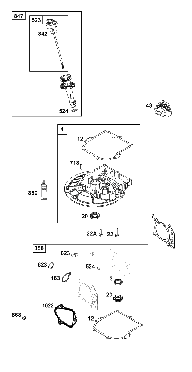Crankcase Cover/Sump And Lubrication Group Diagram and Parts List for 8P502-0104-H5  Briggs and Stratton Engine